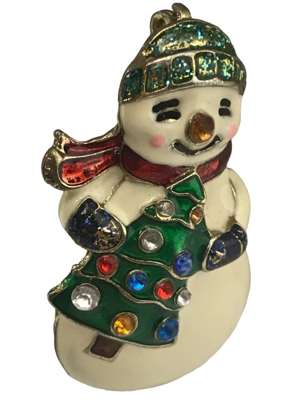 Christopher Radko Enamel Rhinestones Snowman Brooch Pin, Signed M95